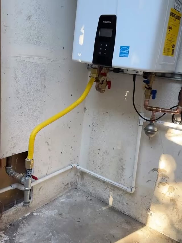 Completed tankless water heater conversion with new gas flex line